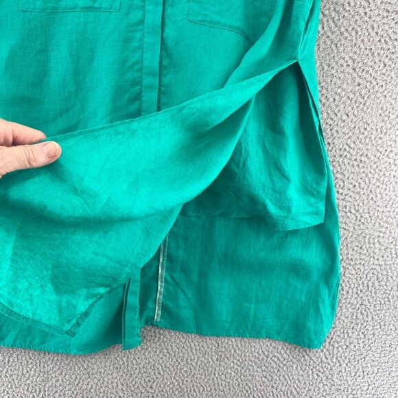 Chicos Top Womens 3 US XL Linen Green Button Up Collar Sleeveless Tunic Slit - Picture 5 of 9